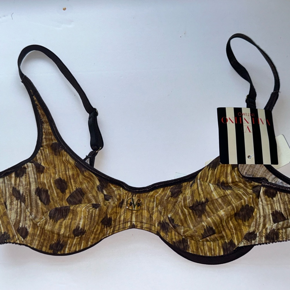 Valentino Leopard Print Bra in Brown and Black 34 B